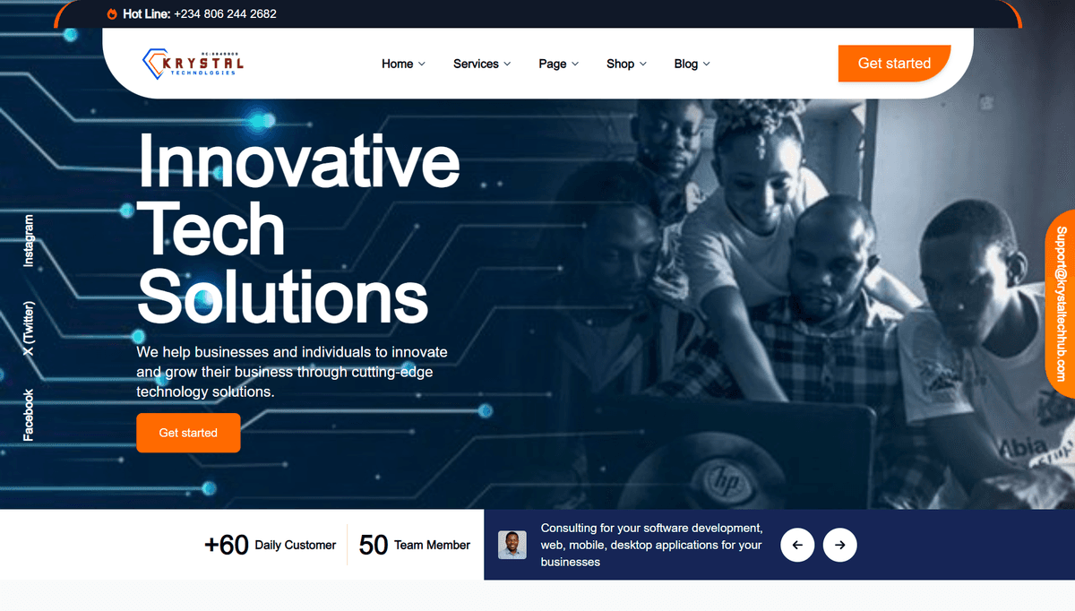 Krystal technology website heropage interface