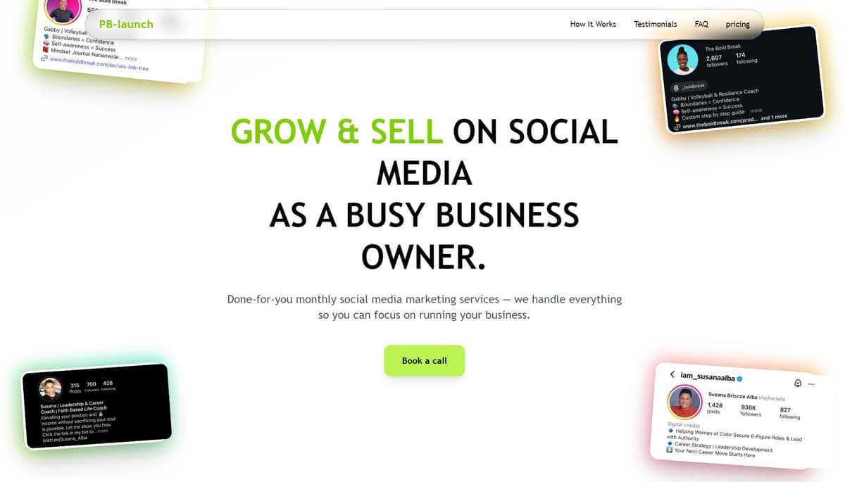 PB-Launch website redesign hero and sections preview