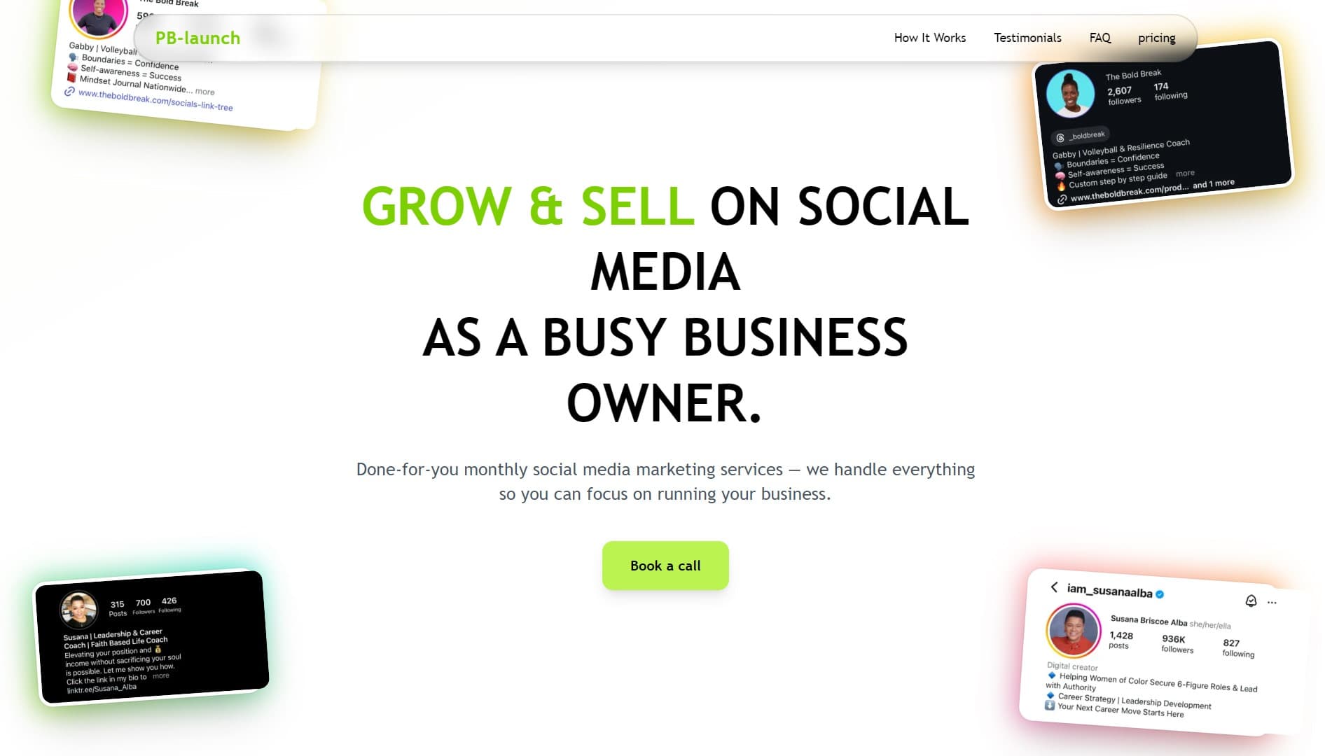 PB-Launch website redesign hero and sections preview